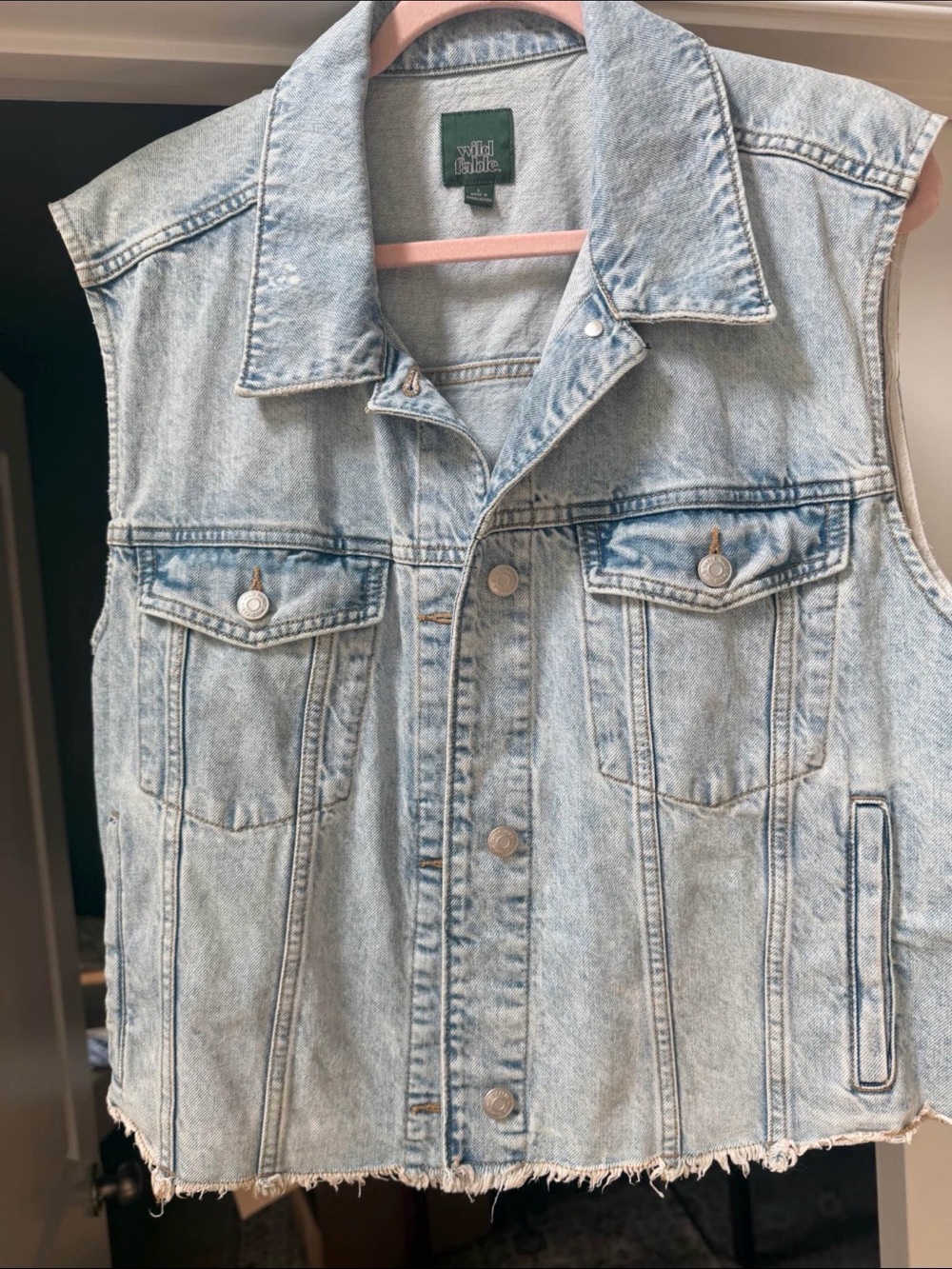 wild fable Light Blue Denim Vest with Frayed Hem